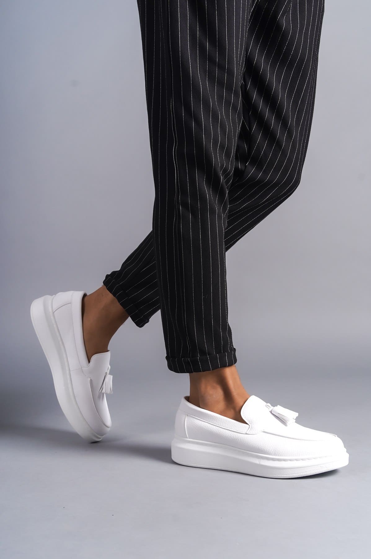 SLW154 Blaze Bağcıksız Püsküllü Cilt Erkek Günlük Spor Klasik Ayakkabı BT - Beyaz