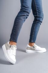 SLW155 Warrior Bağcıklı ve Fermuarlı Cilt Süet Erkek Günlük Sneaker Ayakkabı BT - Beyaz/Gri