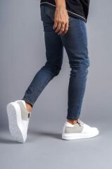SLW155 Warrior Bağcıklı ve Fermuarlı Cilt Süet Erkek Günlük Sneaker Ayakkabı BT - Beyaz/Gri