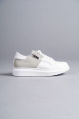 SLW155 Warrior Bağcıklı ve Fermuarlı Cilt Süet Erkek Günlük Sneaker Ayakkabı BT - Beyaz/Gri