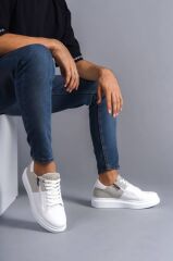 SLW155 Warrior Bağcıklı ve Fermuarlı Cilt Süet Erkek Günlük Sneaker Ayakkabı BT - Beyaz/Gri