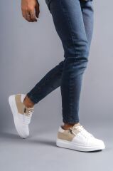SLW155 Warrior Bağcıklı ve Fermuarlı Cilt Süet Erkek Günlük Sneaker Ayakkabı BT - Beyaz/Krem