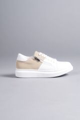 SLW155 Warrior Bağcıklı ve Fermuarlı Cilt Süet Erkek Günlük Sneaker Ayakkabı BT - Beyaz/Krem