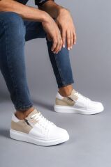 SLW155 Warrior Bağcıklı ve Fermuarlı Cilt Süet Erkek Günlük Sneaker Ayakkabı BT - Beyaz/Krem