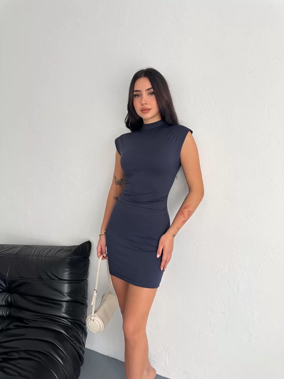 Yarım Bogazlı Kolsuz Mini Boy Elbise - Lacivert
