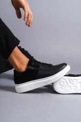 SLW155 Warrior Bağcıklı ve Fermuarlı Cilt Süet Erkek Günlük Sneaker Ayakkabı BT - Siyah