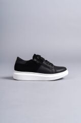 SLW155 Warrior Bağcıklı ve Fermuarlı Cilt Süet Erkek Günlük Sneaker Ayakkabı BT - Siyah