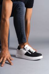 SLW155 Warrior Bağcıklı ve Fermuarlı Cilt Erkek Günlük Sneaker Ayakkabı BT - Beyaz/Siyah