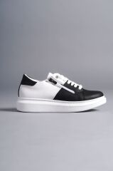 SLW155 Warrior Bağcıklı ve Fermuarlı Cilt Erkek Günlük Sneaker Ayakkabı BT - Beyaz/Siyah