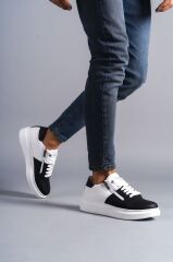 SLW155 Warrior Bağcıklı ve Fermuarlı Cilt Erkek Günlük Sneaker Ayakkabı BT - Beyaz/Siyah