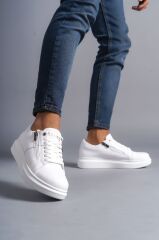 SLW155 Warrior Bağcıklı ve Fermuarlı Cilt Erkek Günlük Sneaker Ayakkabı BT - Beyaz