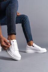 SLW155 Warrior Bağcıklı ve Fermuarlı Cilt Erkek Günlük Sneaker Ayakkabı BT - Beyaz