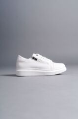 SLW155 Warrior Bağcıklı ve Fermuarlı Cilt Erkek Günlük Sneaker Ayakkabı BT - Beyaz