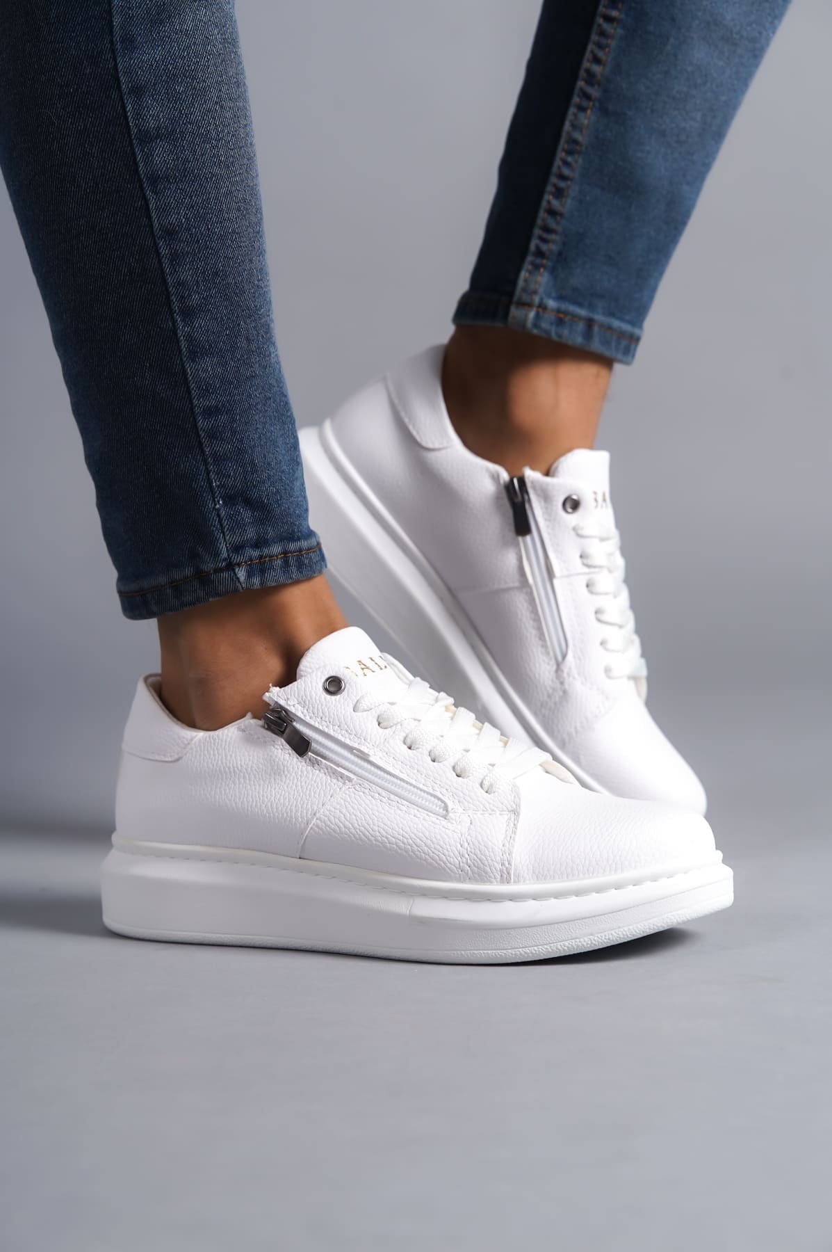 SLW155 Warrior Bağcıklı ve Fermuarlı Cilt Erkek Günlük Sneaker Ayakkabı BT - Beyaz