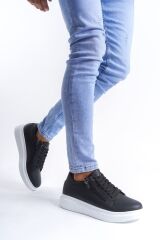 SLW155 Warrior Bağcıklı ve Fermuarlı Cilt Erkek Günlük Sneaker Ayakkabı BT - Siyah