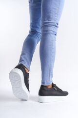 SLW155 Warrior Bağcıklı ve Fermuarlı Cilt Erkek Günlük Sneaker Ayakkabı BT - Siyah