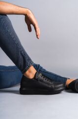 SLW155 Warrior Bağcıklı ve Fermuarlı Cilt Erkek Günlük Sneaker Ayakkabı ST - Siyah