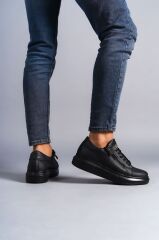 SLW155 Warrior Bağcıklı ve Fermuarlı Cilt Erkek Günlük Sneaker Ayakkabı ST - Siyah