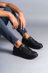 SLW155 Warrior Bağcıklı ve Fermuarlı Cilt Erkek Günlük Sneaker Ayakkabı ST - Siyah