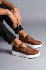 SLW161 Hippo Bağcıksız Cilt Erkek Günlük Sneaker Ayakkabı BT - Taba