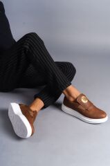 SLW161 Hippo Bağcıksız Cilt Erkek Günlük Sneaker Ayakkabı BT - Taba