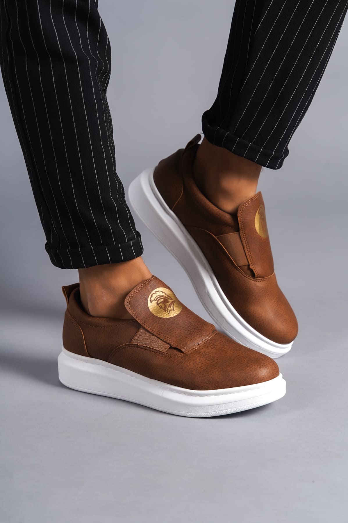 SLW161 Hippo Bağcıksız Cilt Erkek Günlük Sneaker Ayakkabı BT - Taba