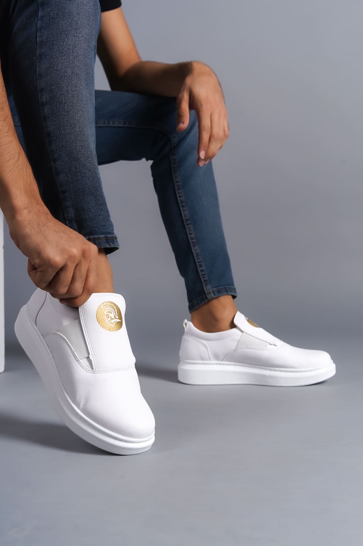 SLW161 Hippo Bağcıksız Cilt Erkek Günlük Sneaker Ayakkabı BT - Beyaz