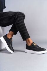 SLW161 Hippo Bağcıksız Cilt Erkek Günlük Sneaker Ayakkabı BT - Siyah