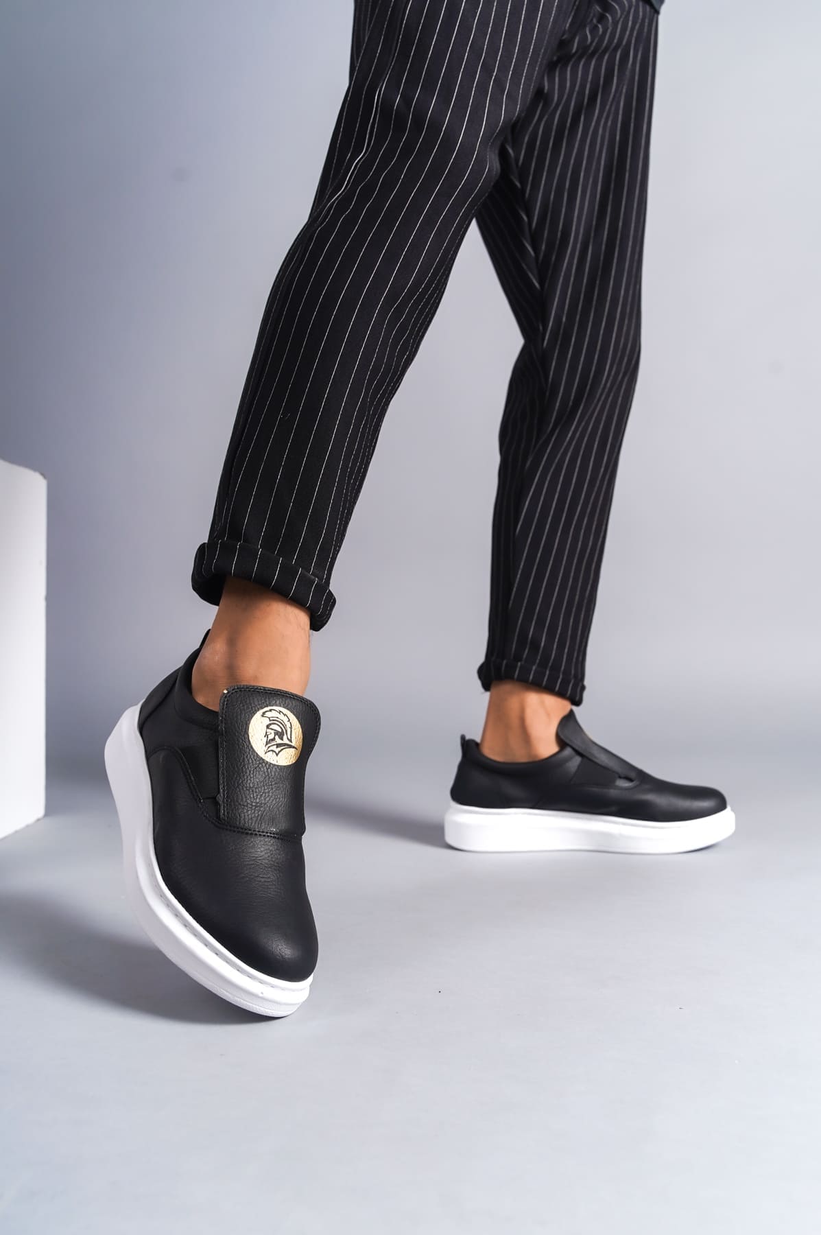 SLW161 Hippo Bağcıksız Cilt Erkek Günlük Sneaker Ayakkabı BT - Siyah