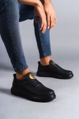 SLW161 Hippo Bağcıksız Cilt Erkek Günlük Sneaker Ayakkabı ST - Siyah
