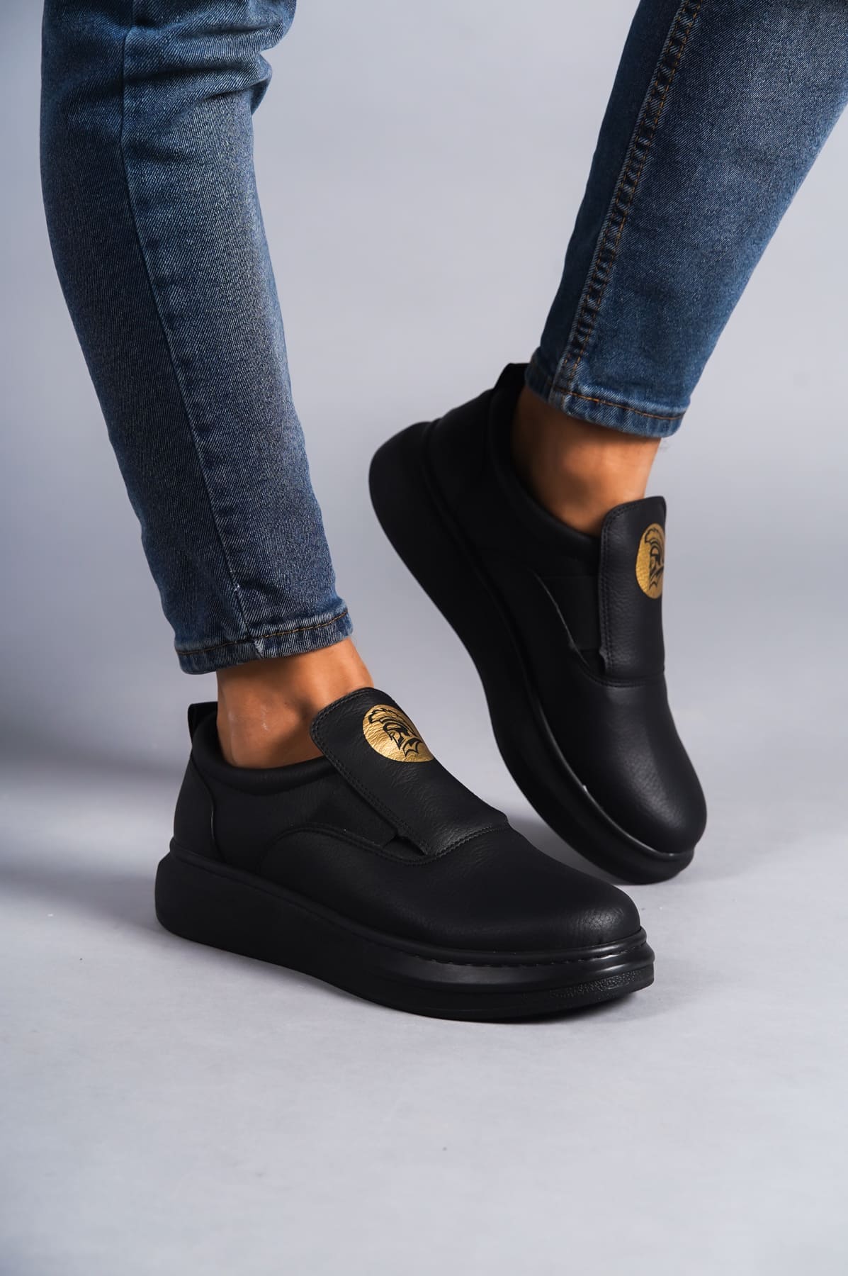 SLW161 Hippo Bağcıksız Cilt Erkek Günlük Sneaker Ayakkabı ST - Siyah