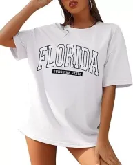 Kadın Bisiklet Yaka Baskılı T-shirt - Beyaz