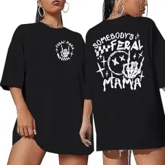 Kadın Bisiklet Yaka Baskılı T-shirt - Siyah