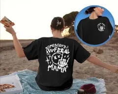 Kadın Bisiklet Yaka Baskılı T-shirt - Siyah