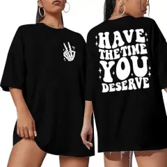 Kadın Bisiklet Yaka Kısa Kol Baskılı T-shirt - Siyah