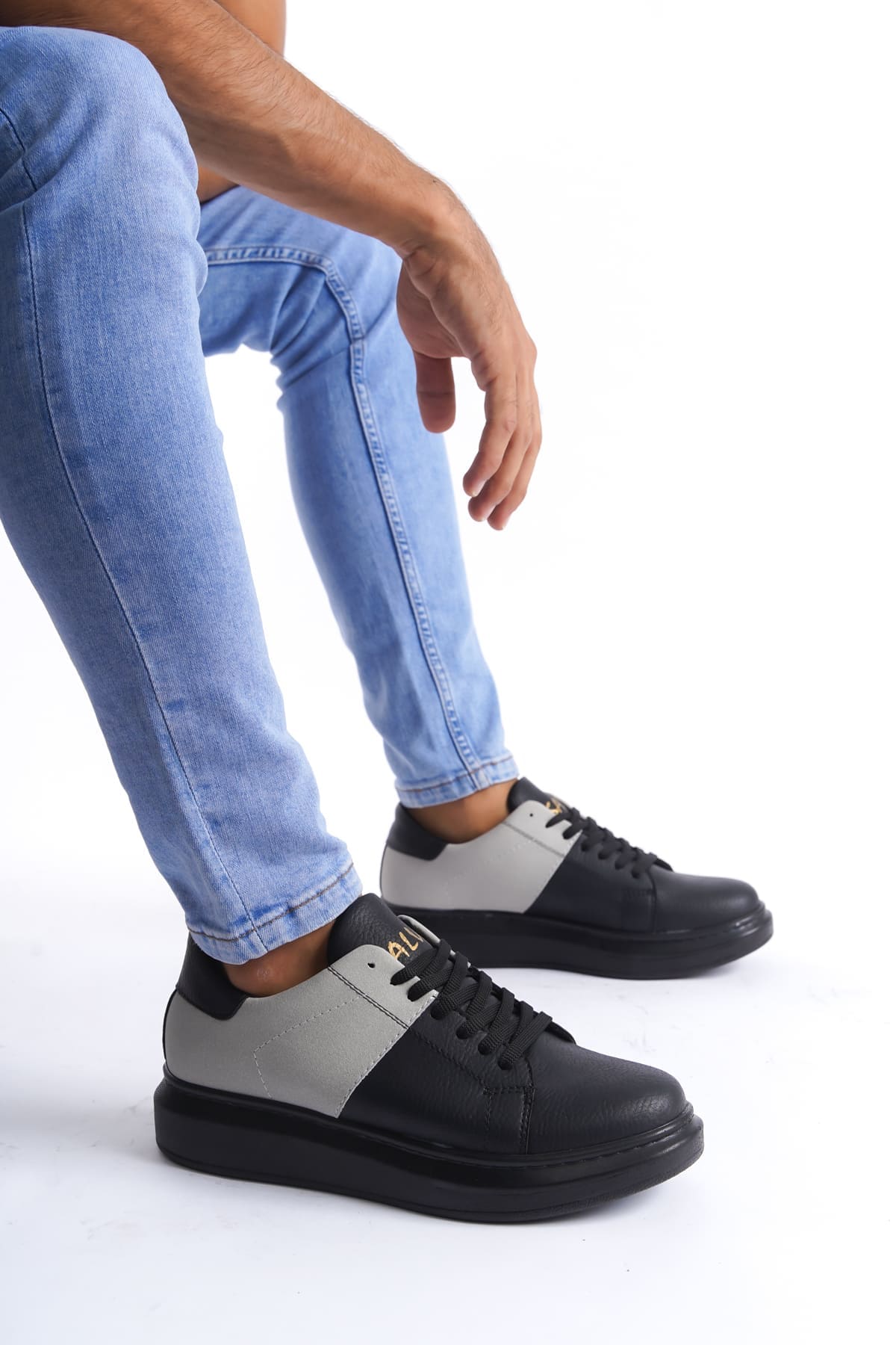 SLW151 Boost Bağcıklı Cilt Süet Erkek Günlük Sneaker Ayakkabı ST - Siyah/Gri