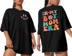 Kadın Bisiklet Yaka Kısa Kol Baskılı T-shirt - Siyah