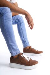 SLW151 Boost Bağcıklı Cilt Erkek Günlük Sneaker Ayakkabı BT - Taba