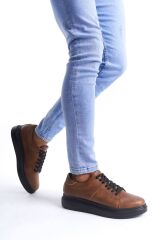 SLW151 Boost Bağcıklı Cilt Erkek Günlük Sneaker Ayakkabı ST - Taba