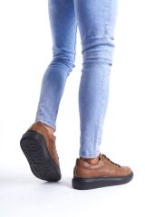 SLW151 Boost Bağcıklı Cilt Erkek Günlük Sneaker Ayakkabı ST - Taba