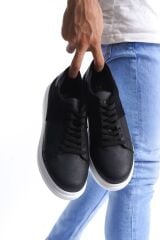 SLW151 Boost Bağcıklı Cilt Süet Erkek Günlük Sneaker Ayakkabı BT - Siyah