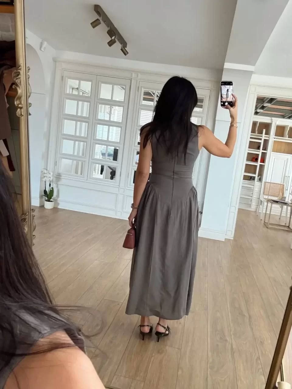 Kolsuz Uzun Kabardin Elbise - Gri