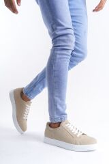 SLW165 Elite Bağcıklı Süet Erkek Günlük Sneaker Ayakkabı BT - Krem