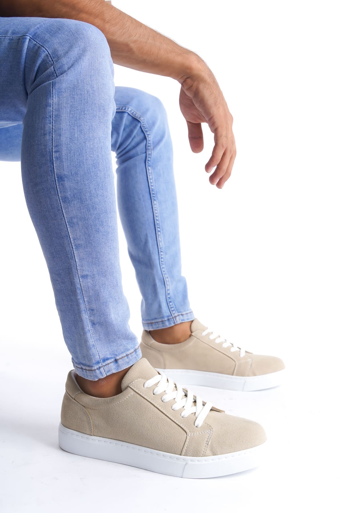 SLW165 Elite Bağcıklı Süet Erkek Günlük Sneaker Ayakkabı BT - Krem