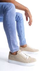 SLW165 Elite Bağcıklı Süet Erkek Günlük Sneaker Ayakkabı BT - Krem