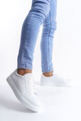 SLW165 Elite Bağcıklı Cilt Erkek Günlük Sneaker Ayakkabı BT - Beyaz