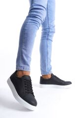 SLW165 Elite Bağcıklı Cilt Erkek Günlük Sneaker Ayakkabı BT - Siyah