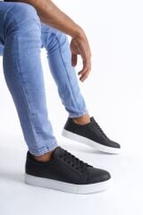 SLW165 Elite Bağcıklı Cilt Erkek Günlük Sneaker Ayakkabı BT - Siyah
