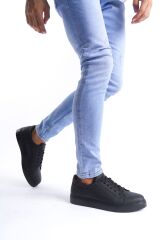SLW165 Elite Bağcıklı Cilt Erkek Günlük Sneaker Ayakkabı ST - Siyah