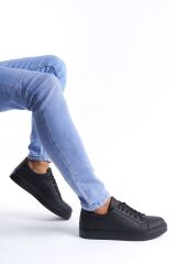 SLW165 Elite Bağcıklı Cilt Erkek Günlük Sneaker Ayakkabı ST - Siyah
